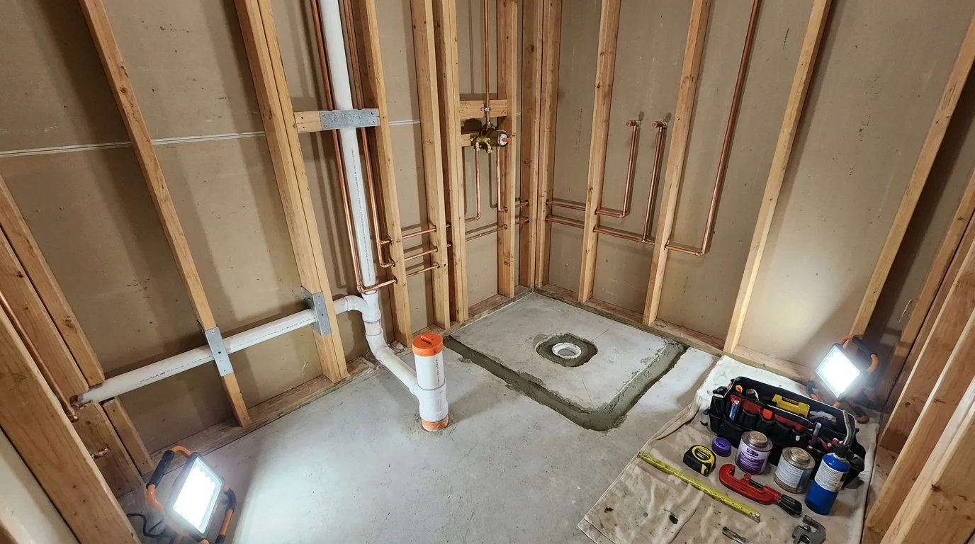 Bathroom rough-in plumbing during remodel by Johns Plumbing LLC in Marissa