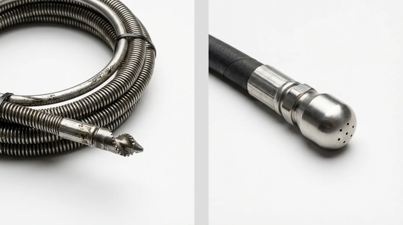Drain snake cable and hydro jetting nozzle used for drain cleaning in Marissa, IL
